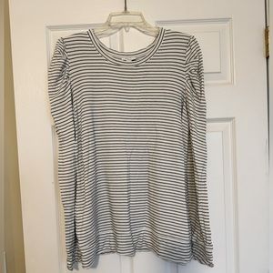 Poof Sleeve Tunic Length Stripped Top